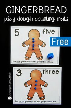 three gingerbread play dough counting mats with the words five free on them and an image of