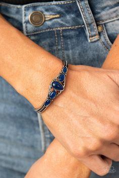 An earthy collection of glassy blue stones are encrusted across the front of a dainty silver cuff for a seasonal flair. Sold as one individual bracelet. Blue Cuff Bracelet, Blue Stones, Paparazzi Accessories, Fabulous Jewelry, Paparazzi Jewelry, Silver Cuff Bracelet, Blue Bracelet, Dainty Jewelry, Silver Cuff