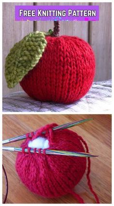 an apple with two knitting needles in it