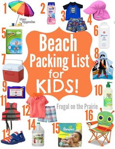 The best beach packing list for kids! Check out these 16 must have items if you're spending the day in the sun with your child. What To Take On Holiday, Must Have Beach Items, Beach Day With Kids, Beach Packing List, Beach Vacation Tips, Camping Snacks