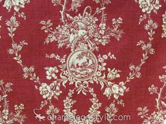 red and white fabric with floral design on the bottom, in various sizes and colors