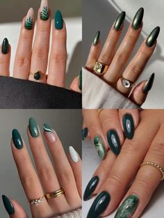 21+ Elegant Rose Gold and Burgundy Nails You'll Love! Green Chrome Nails Almond, Emerald Green With Chrome Nails, Dark Green With Chrome Nails, Dark Green Nails With Chrome, Dark Green Nails Chrome, Green Chrome Almond Nails, Black Chrome Nails, Gradient Nail Design, Sky Blue Nails