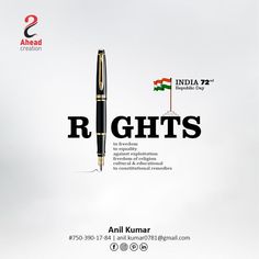 an advertisement with a pen and flag on it