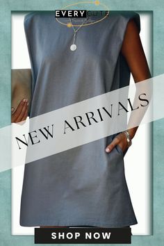 Gray Padded Shoulder Sleeveless Cotton Pocketed Mini Dress Mini Dresses, Women Dresses, Dresses Mini, Mini Dress, Grey, Dresses