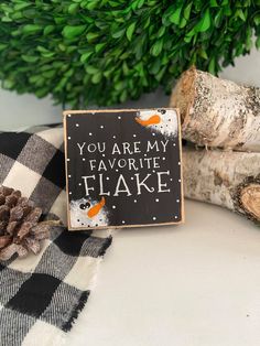 a sign that says you are my favorite flake on it next to some pine cones