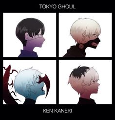 four different anime avatars with the words tokyo ghoul written in black and white