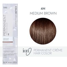 ion Color Brilliance Permanent Creme Hair Color utilizes pure ionic micro pigments for deeper, more intense color. Ion 4N Medium Brown Permanent Creme Hair Color | Brunette | 2.05 oz. | Sally Beauty Ion Brown Hair Color, Chocolate Brown Hair Sally Beauty, Ion Demi Permanent Hair Color Chart, Level 4 Hair Color, Ion Luxe 4 In 1, Sallys Hair Dye, Ion Garnet Hair Color, Medium Chocolate Brown Hair, Ion Hair Color Chart