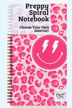 a notebook with pink leopard print and the words prep spiral notebook choose your own pattern