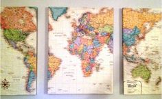 three maps are hanging on the wall