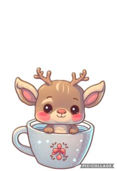 a little deer is sitting in a cup