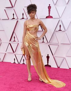 an image of a woman in gold on the red carpet