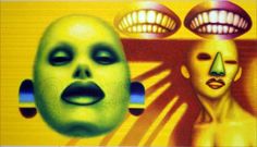 an image of two faces with different facial expressions on them, one is green and the other is yellow