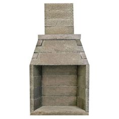 an outdoor fireplace made out of concrete blocks on a white background with clipping for text