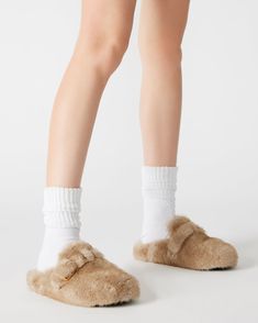 BOHAN Natural Faux Fur Slip-On | Women's Flats – Steve Madden Visor Beanie, Summer Wardrobe Staples, Steve Madden Store, Waterproof Sneakers, Outerwear Outfit, Fur Fashion, Sneaker Heels, Boots For Sale, Womens Flats