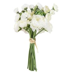 a bouquet of white flowers is tied up