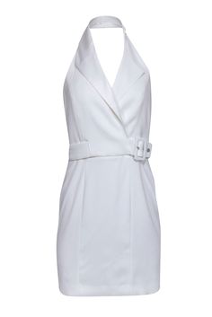 Current Boutique-Reiss - White Faux Wrap Halter Mini Dress Sz 4 Chic Fitted V-neck Halter Dress, Elegant Sleeveless Mini Dress With Wrap-around Straps, Cocktail V-neck Belted Mini Dress, Chic V-neck Halter Dress With Crisscross Straps, Fitted Belted Mini Dress With Tie Waist, Summer Formal Halter Neck Mini Dress, Formal Summer Halter Neck Mini Dress, Formal Halter Neck Mini Dress For Summer, Halter Neck Party Dress With Wrap-around Straps