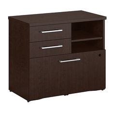 an office desk with two drawers and a file cabinet