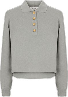 Elegant Winter Polo Sweater With Buttons, Elegant Winter Polo Sweater With Button Cuffs, Cashmere Polo Sweater For Work With Button Closure, Luxury Cashmere Polo Sweater With Ribbed Collar, Denim Accessories, Blazer Coat, Skirt Leather, Wool Blend, Knitwear