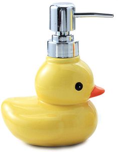 a yellow rubber ducky soap dispenser