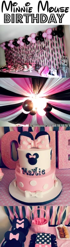 a pink and black minnie mouse birthday party