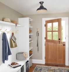 the entryway is clean and ready for us to use as a storage area in the house