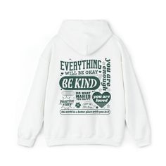 Available In Unisex S, M, L, Xl, And Xxl. Just Place An Order And Message Your Size After! ""Everything Will Be Okay"" Hoodie, Aesthetic Sweatshirt, Positive Vibes, Casual Wear, Unique Gift Stay Cozy And Uplifted With Our ""Everything Will Be Okay"" Hoodie. Crafted From Soft Polyester Fabric, This Hoodie Combines Warmth And Style Effortlessly. It Features A Front Kangaroo Pocket, Adjustable Drawstring Hood, And Ribbed Cuffs For A Comfortable Fit. Perfect For Relaxing At Home Or Out And About, Th Casual Hoodie With Screen Print, Casual Relaxed Fit Hoodie With Screen Print, Oversized Hooded Top With Screen Print, Relaxed Fit Slogan Hoodie For Loungewear, Everyday White Hoodie With Letter Print, White Letter Print Hoodie For Everyday, White Hoodie With Letter Print For Everyday, Relaxed Fit Slogan Hoodie, Hooded Top With Text Print And Relaxed Fit