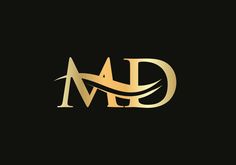 the letter m is made up of gold and black letters with an elegant, modern design