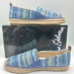 Sam Edelman Khloe Blue Stripe Raffia Slip On Espadrille Flats New In Box Condition: New In Box Size: 8.5 Color: Blue / Multicolor Features: Almond Toe Slip On Pull Tab At Heel 1" Espadrille Heel Leather Lining, Synthetic Sole When Included Stock Photos Are For Visual Styling Only. Make Offers Via The Offer Button, Do Not Send Messages Regarding Price. No Additional Measurements Or Photos All Items Are Cross-Listed On Multiple Platforms No Trades No Holds No Modeling Pet Free Smoke Free Paisley Print Fabric, Leopard Espadrilles, Pink Espadrilles, Platform Espadrille Sandals, Espadrille Flats, Slip On Espadrilles, Ankle Strap Wedges, Platform Espadrilles, Black Espadrilles