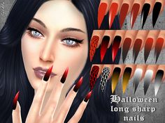 an image of a woman with long nails on her face and hands in different colors