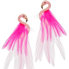 Flamingo & Feather Post Earrings * Epoxy Design * Feather Detail * 3" Length Feather Resin Earring, Pink Feather Earrings, Rooster Feather Earrings, Nickel-free Pink Novelty Earrings, Flamingo Jewelry, Purple Heart Wood, Zara Gold, Vintage Clip Earrings, Pumpkin Bead