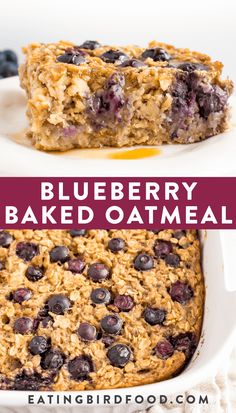 blueberry baked oatmeal in a casserole dish with text overlay