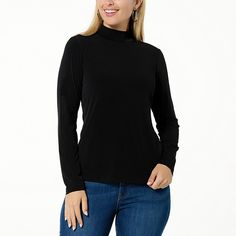 Colleen Lopez Long Sleeve Mock Neck Top    Pull on classic style when wearing this versatile mock neck pullover. It makes the perfect topper to trousers and denim alike, for a look that's just right. Solid Mock Neck Top For Layering, Versatile Solid Mock Neck Top For Fall, Classic Stretch Mock Neck Top For Winter, Versatile Solid Tops For Winter, Versatile Solid Color Turtleneck For Work, Versatile Solid Turtleneck For Work, Classic Solid Mock Neck Top For Workwear, Spring Solid Mock Neck Top With Stretch, Classic Mock Neck Top For Workwear