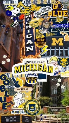 michigan university collage with the word michigan surrounded by other college and state stickers