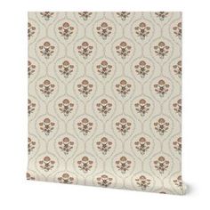 a wallpaper with flowers on it in beige and pink colors, including an intricate design