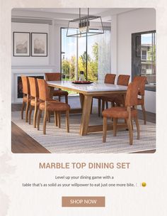 the marble top dining set is on sale for $ 1, 500 at shop now