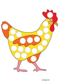 a yellow chicken with polka dots on it's body