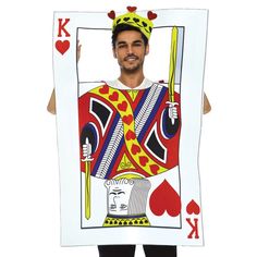 a man holding up a playing card costume