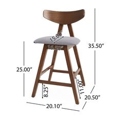 an image of a stool with measurements for the seat and backrests on it