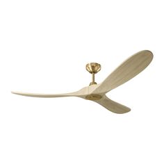 a white ceiling fan with a light on it's blade and two blades in the middle