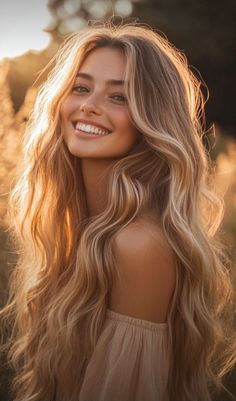 Wavy Blond Hairstyles, Long Blonde Waves, Long Blonde Highlighted Hair With Layers, Blonde Hair Face Claim, Long Natural Blonde Hair, Long Hair Editorial, Pretty Blonde Women, Blonde Hair Curls, Girl With Long Blonde Hair