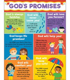 a poster with the words god's promises and pictures of people holding an umbrella