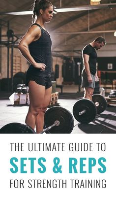 the ultimate guide to sets and reps for strength training book cover with an image of a man and woman