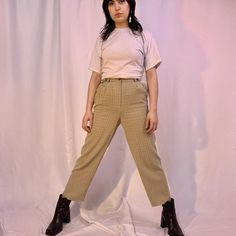 Pleated suspender chain pants Chain Suspenders, Loose Trousers Women, Chain Pants, Suspender Jeans, Tie Waist Pants, Glen Plaid, Faded Denim, Vintage Pants, Good Friends