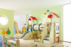 children's play area with slide and climbing wall