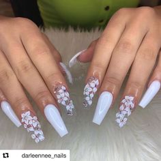 Colors Nails, White Coffin Nails, Pedicure Designs, Floral Nail Art, Coffin Nails Long, Summer Acrylic Nails, Nailed It