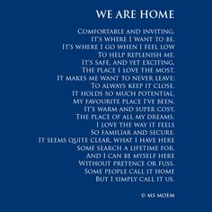 the poem we are home on a blue background