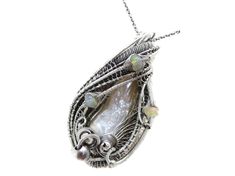 White Pearl Pendant with Ethiopian Opals, Wire-Wrapped in Sterling Silver | Heather Jordan Jewelry Jordan Jewelry, Egg Yolk, Welo Opal, White Pearl, Pearl Pendant, Silver Wire, Ethiopian Opal, Sterling Silver Chains, Pearl White