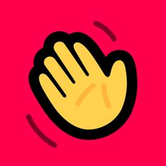 a yellow hand with black fingers on a pink background