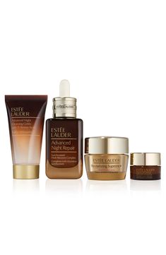 What it is: A four-piece gift set that includes a full-size Advanced Night Repair Serum.Set includes:- Travel-size Advanced Night Cleansing Gelée with 15 Amino Acids (1 oz.): an elevated cleansing experience with 15 amino acids that deeply and gently cleanses without stripping skin's moisture barrier- Full-size Advanced Night Repair Synchronized Multi-Recovery Complex Serum (1.7 oz.): a 7-in-1 super serum that reduces the look of multiple signs of aging for a smoother, younger, more radiant and Estee Lauder Advanced Night Repair, Under Eye Puffiness, Skin Science, Advanced Night Repair, Skincare Gift Set, Estée Lauder, Skin Care Gifts, Skincare Set, Gel Cream