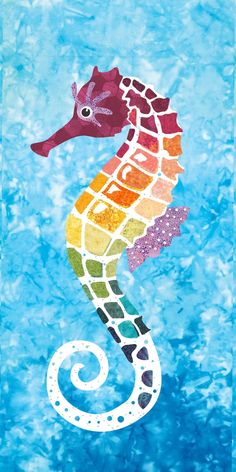 laser-cut quilt kit seahorse wall hanging Seahorse Applique Pattern, Seahorse Template, Seahorse Quilt, Sea Horse Art, Seahorse Illustration, Seahorse Painting, Colorful Seahorse, Mermaid Quilt, Turtle Quilt